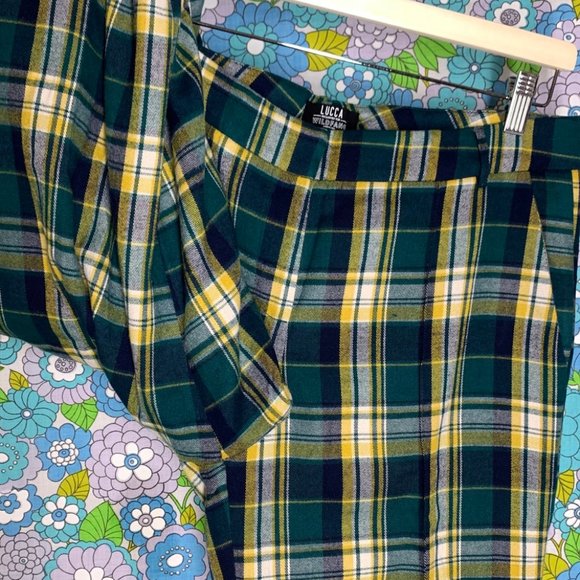 Lucca X Wildfang Green and Yellow Plaid Wide Leg Trousers Size:M - Picture 6 of 12